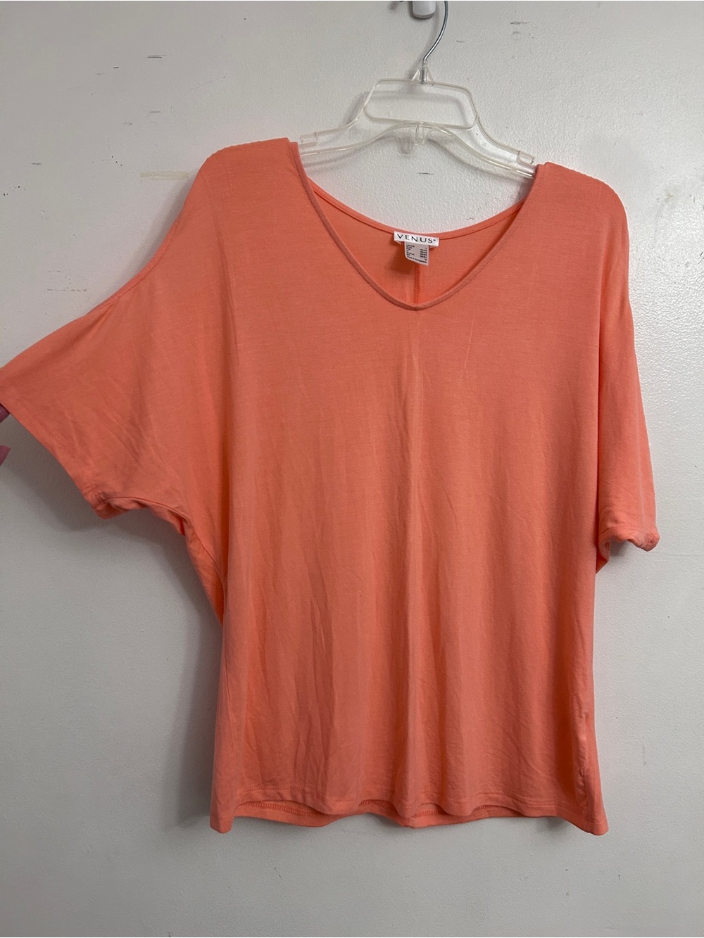 VENUS Coral V-Neck top with cold shoulder short sleeves size L